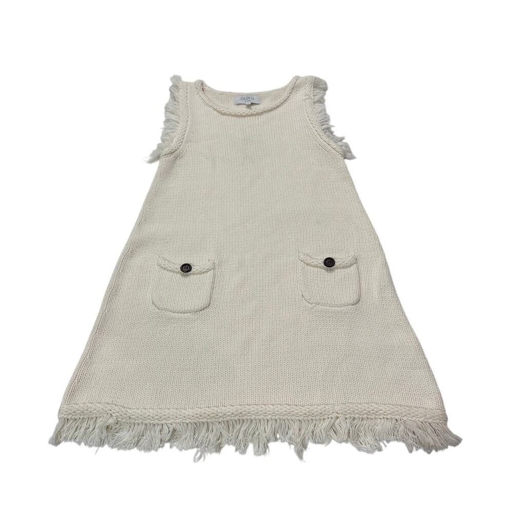 NWT Livro Womens Small Cotton Yves Knit Dress Sweater Fringe Minimalist Office